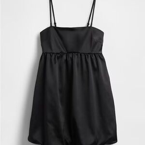 NEW WITH TAGS GAP Black Satin Spaghetti-Strap Bubble Dress Womens Large Petite